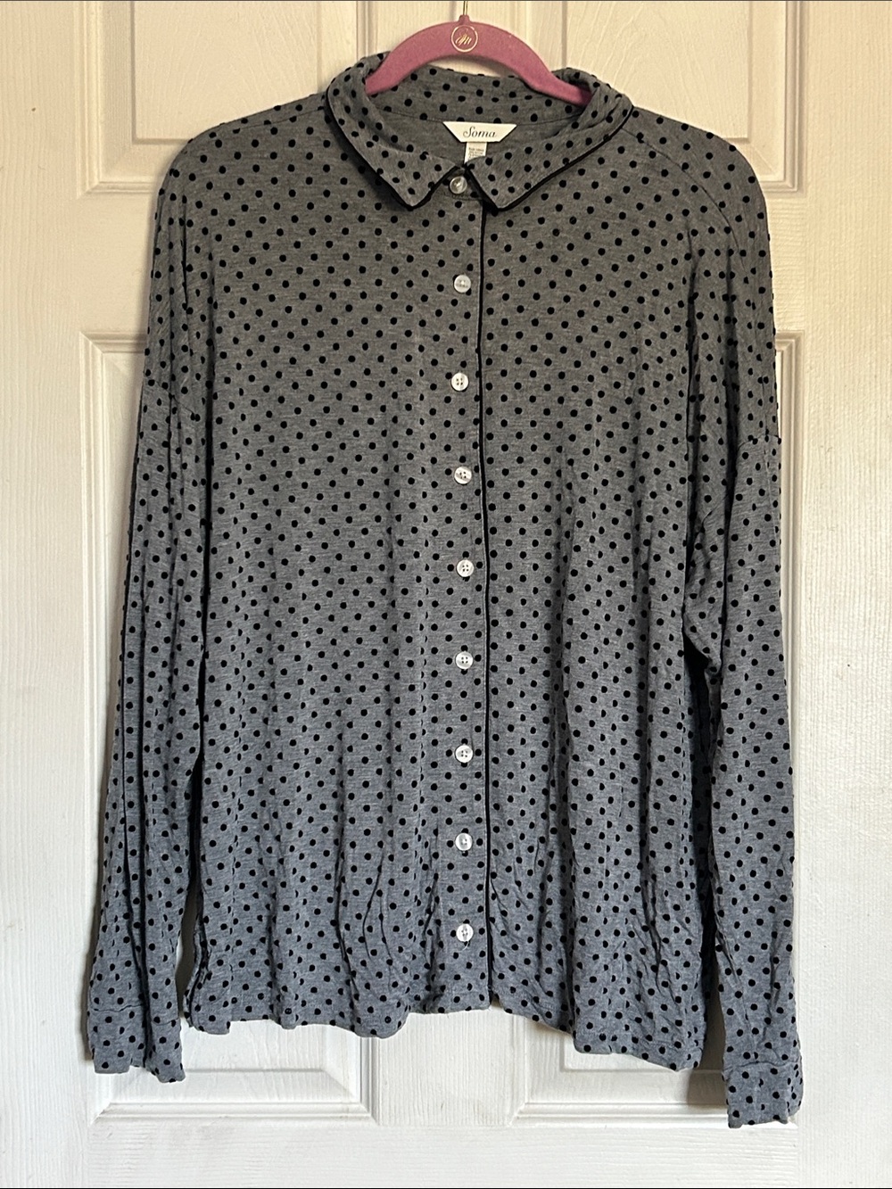 Soma black/grey polka dot long sleeve button front pajama top size XXL